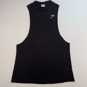 Gymshark Critical Drop Arm Tank Top Mens S Black Slim Fit Stretch Logo Gym *HOLE